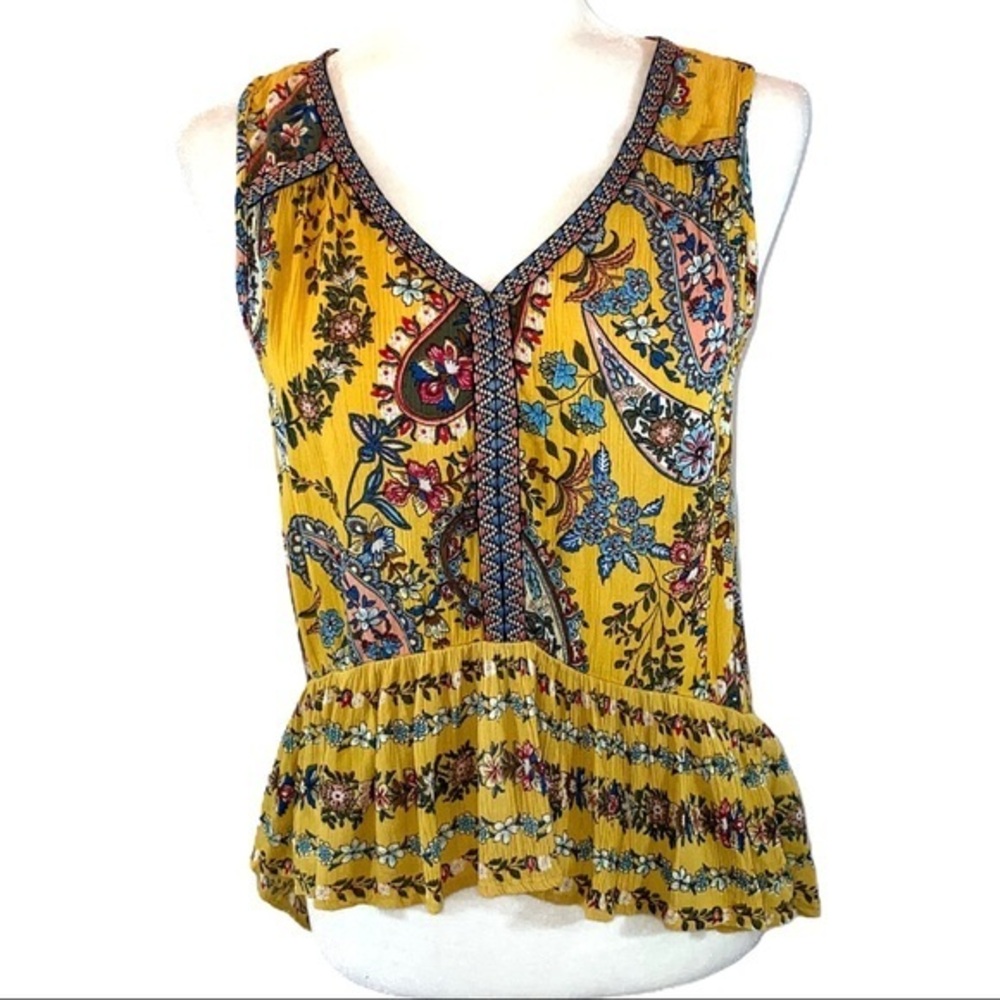 ⏰Patrons of Peace XS yellow BOHO sleeveless blouse